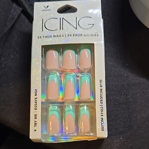ICING 24-Piece Nude Pink Holographic Press-On Nails Set NWT